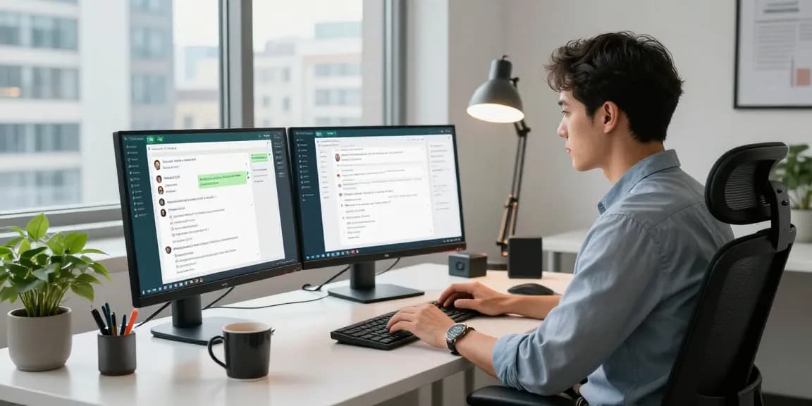 Using WhatsApp電腦版 in a modern office workspace for seamless communication.