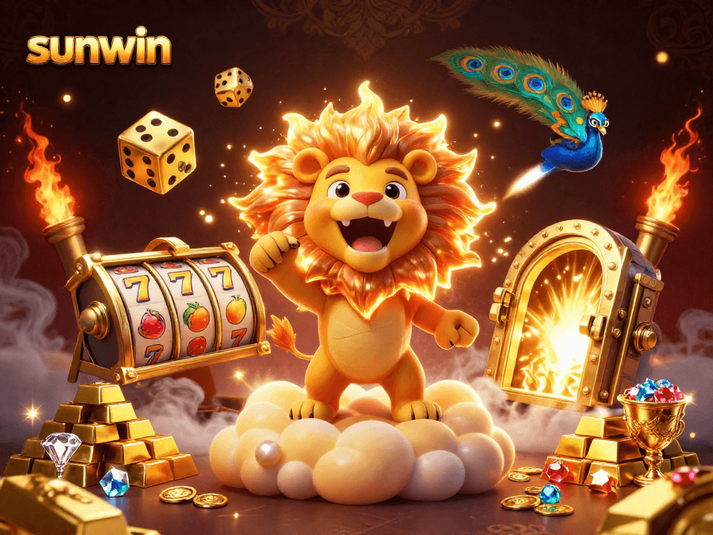 Play and win big with sunwin's vibrant 3D illustration featuring immersive casino elements.