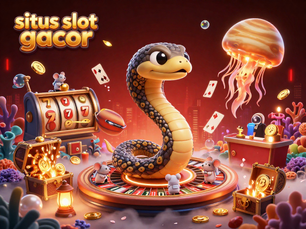 Engage with situs slot gacor in this vibrant 3D casino scene, featuring interactive characters and dynamic game elements.