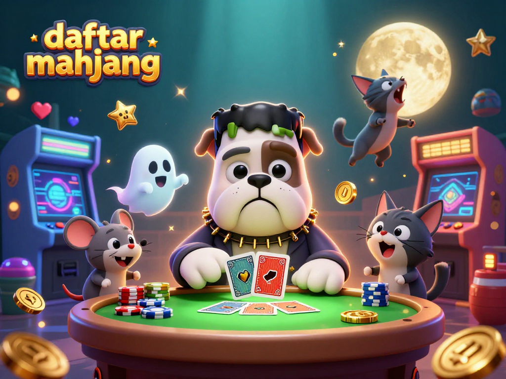 Play daftar mahjong at an engaging casino scene featuring unique characters and dynamic elements.
