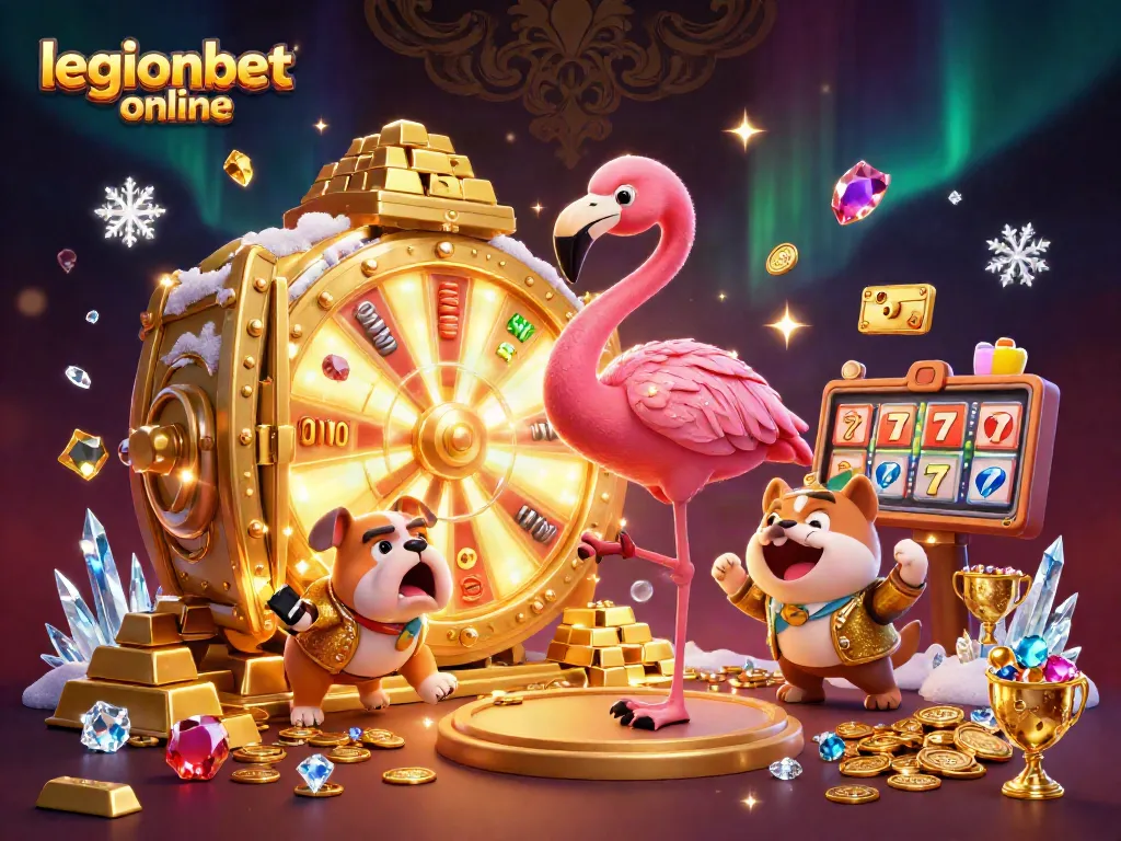 Join the fun at legionbet online with exciting games, a golden prize wheel, and vibrant casino elements!