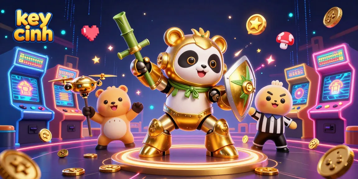 Engage with key chính as the golden panda fights in a vibrant casino arena filled with games and cheers.
