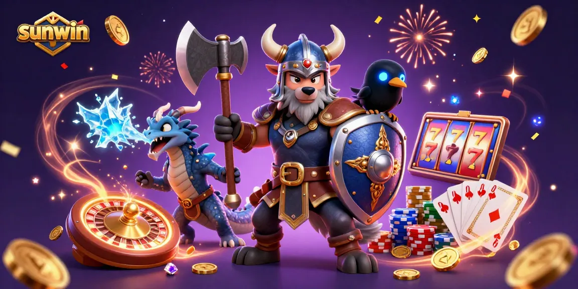 Engage in thrilling gaming action at sunwin with dynamic characters, coins, and casino elements.