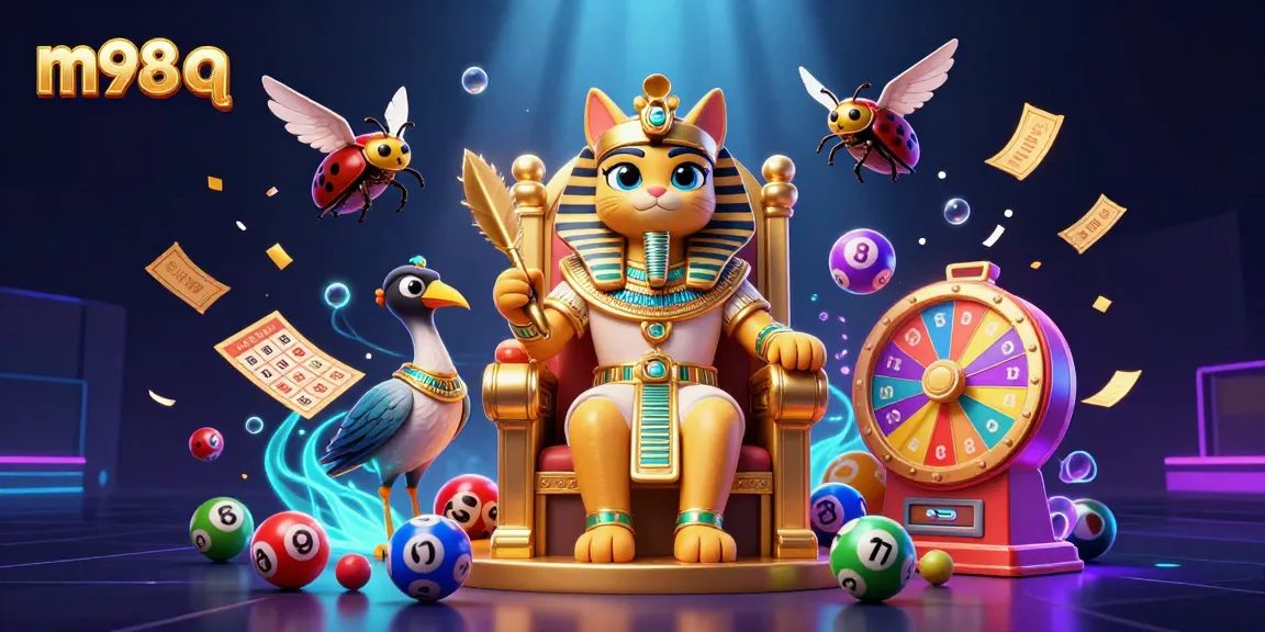 Engage with the exciting m98 q as the Egyptian pharaoh cat presides over a dynamic lottery scene.