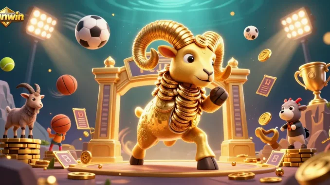 Experience thrilling games at sunwin with a dynamic 3D illustration of golden ram and casino elements