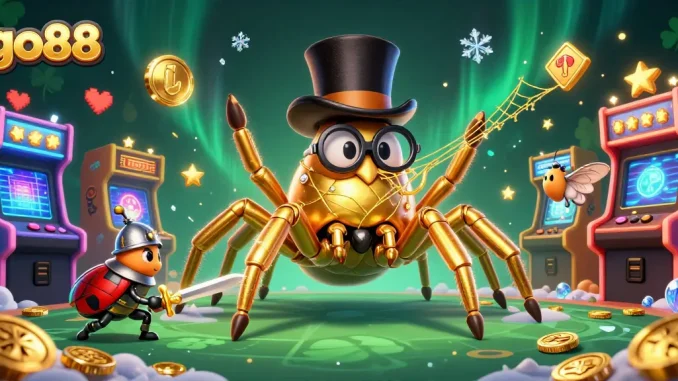 Experience epic gameplay at go88 with a majestic golden tarantula weaving casino luck.