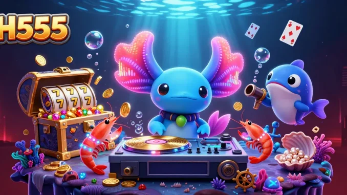 Experience the excitement of H555 with vibrant 3D gaming characters in a dynamic casino setting.