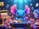 Experience the excitement of H555 with vibrant 3D gaming characters in a dynamic casino setting.